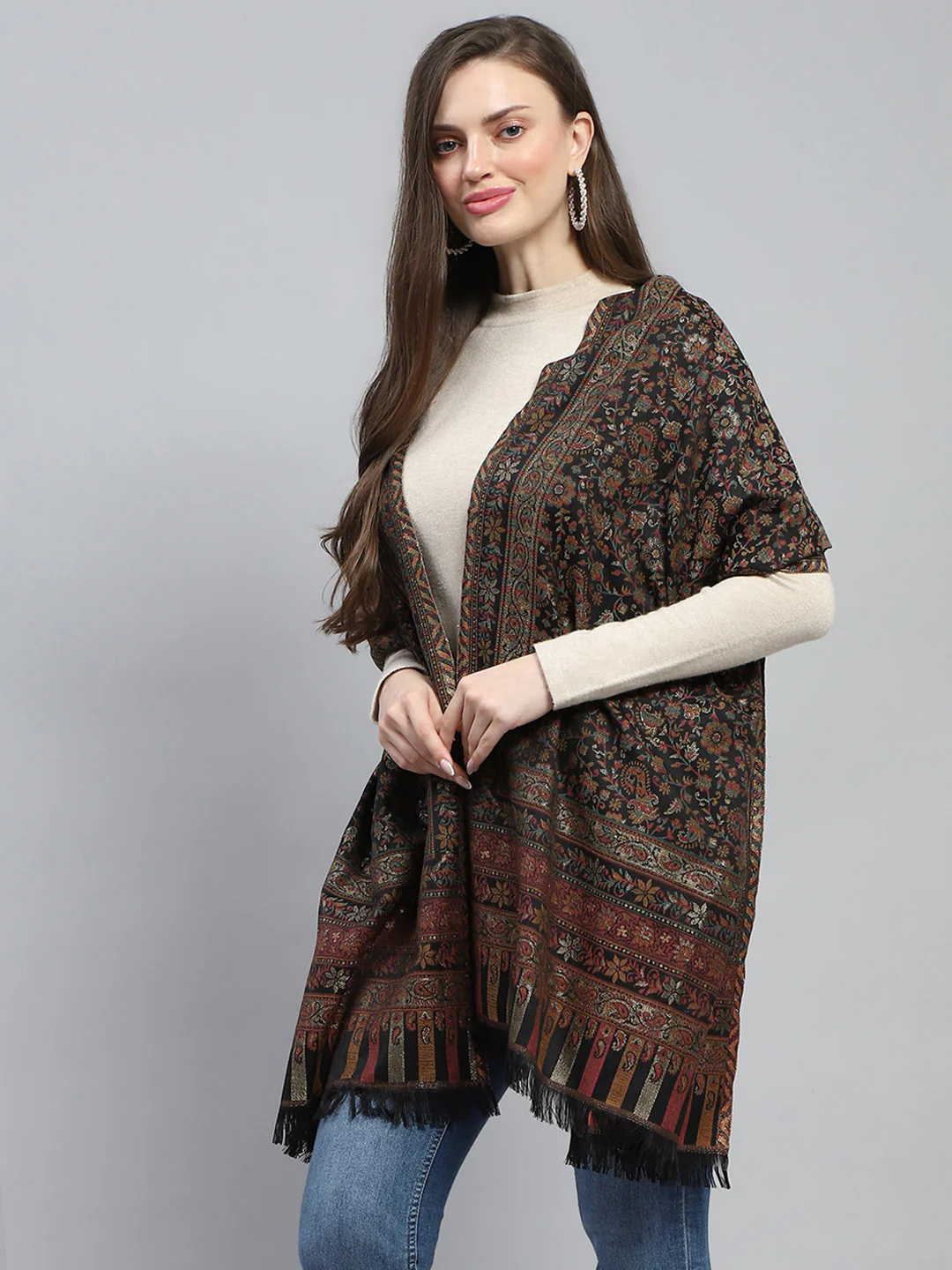 Women Multicolor Self Design Stole - Image 3