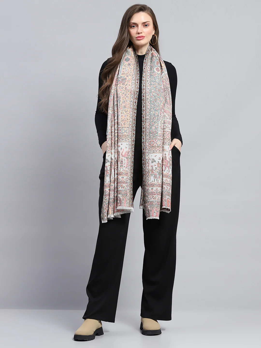 Women Multicolor Self Design Stole - Image 5