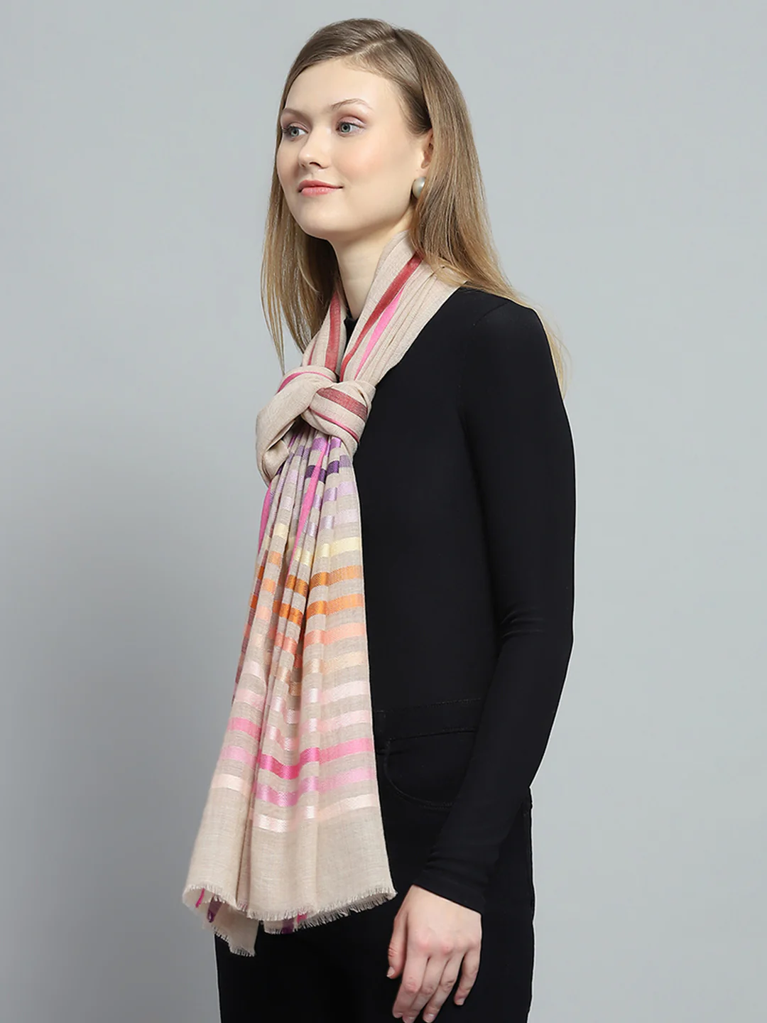Women Multicolor Self Design Stole - Image 3
