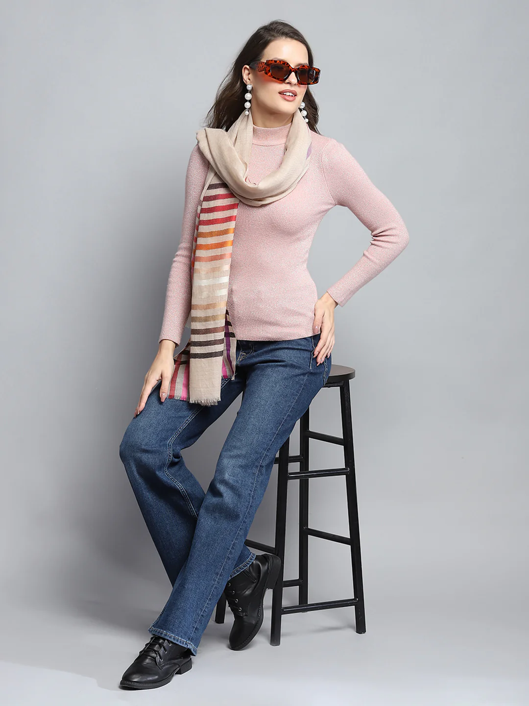 Women Multicolor Self Design Stole - Image 2