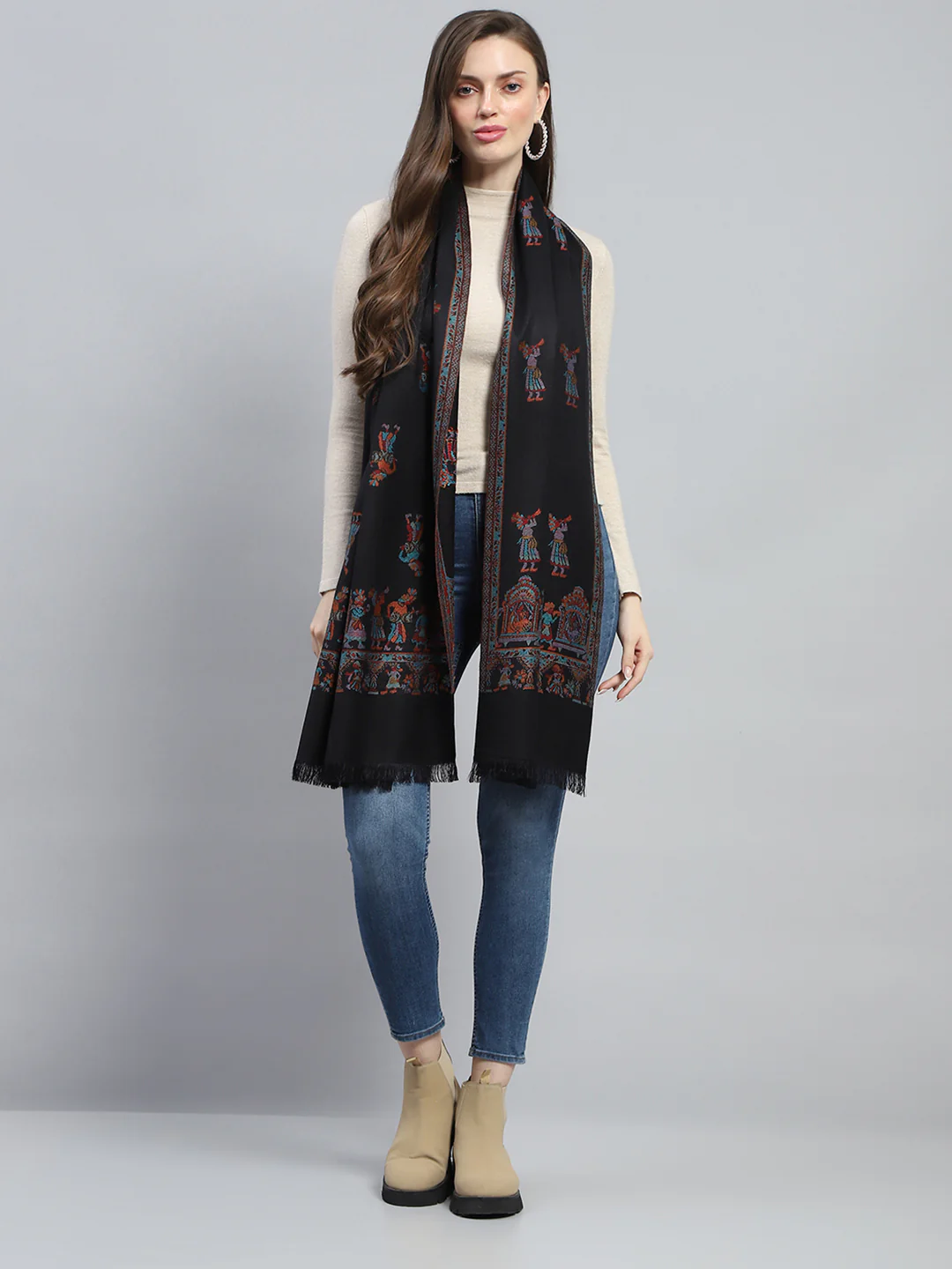Women Multicolor Self Design Stole - Image 5
