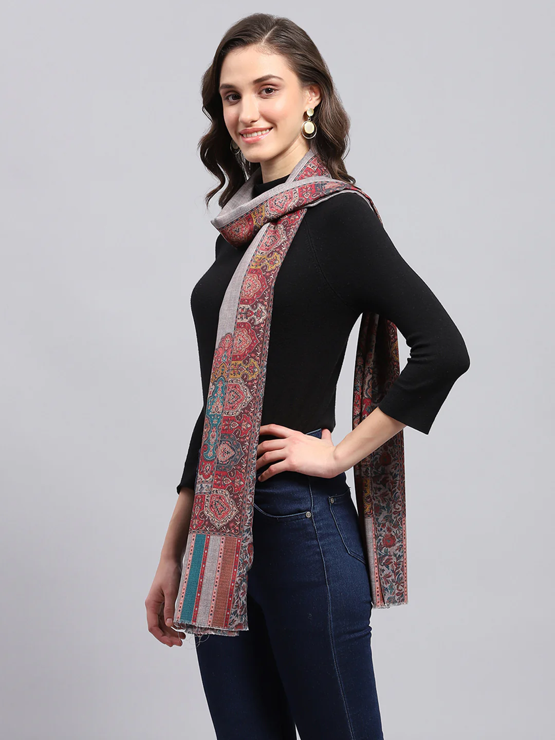 Women Multicolor Self Design Stole - Image 4