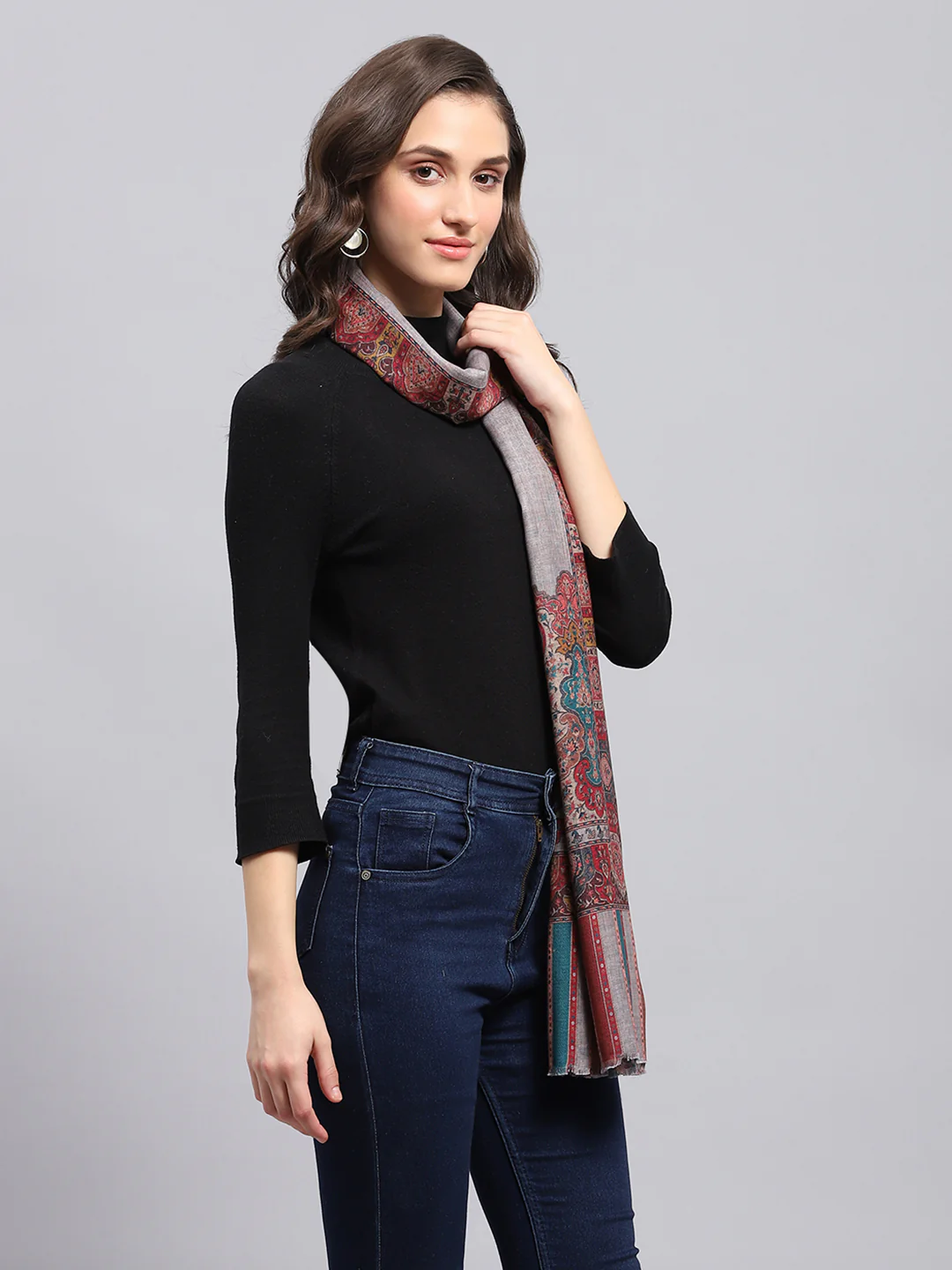 Women Multicolor Self Design Stole - Image 5
