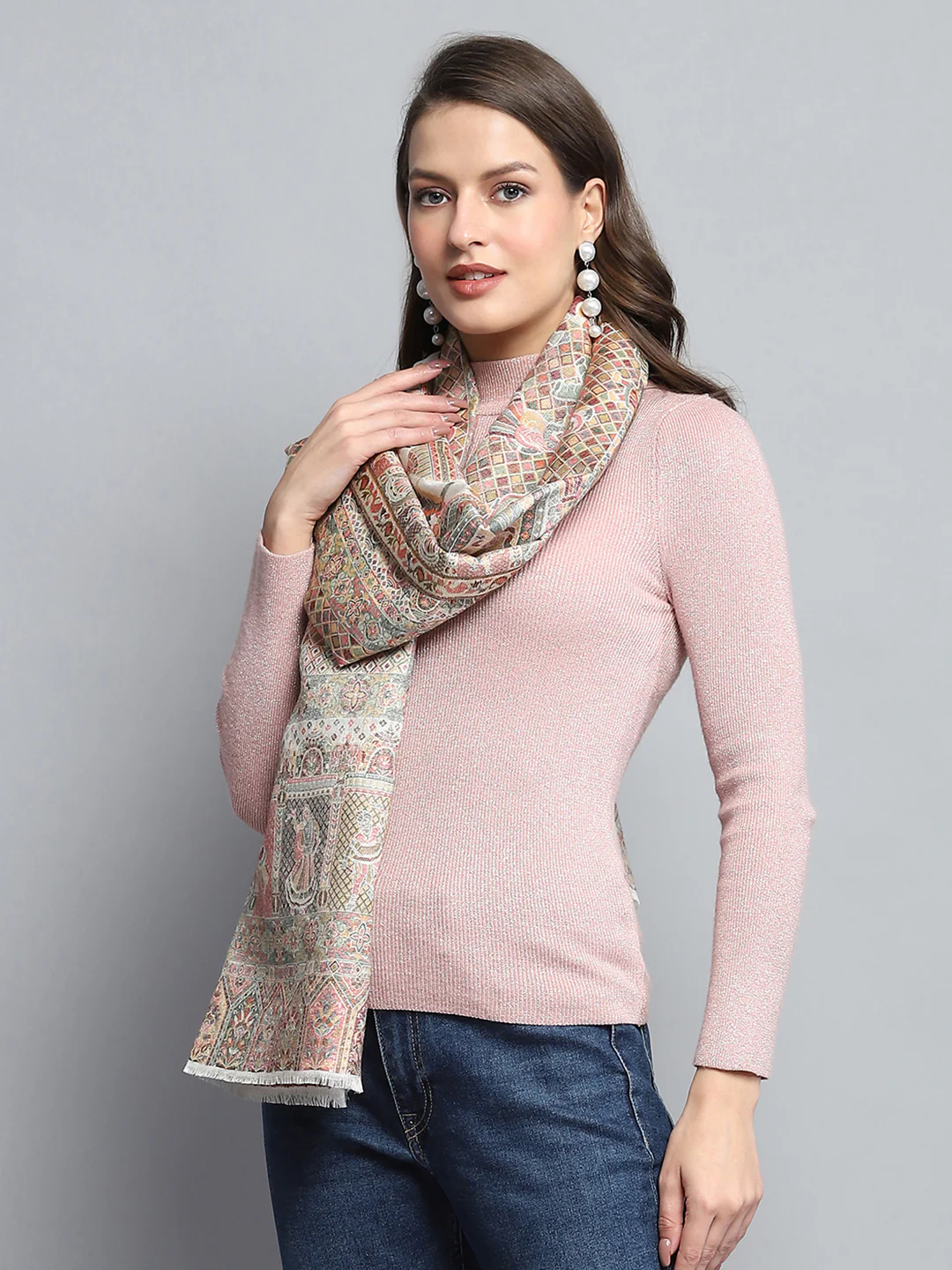 Women Multicolor Self Design Stole - Image 4