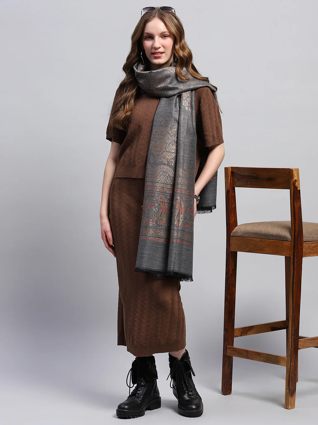 Women Multicolor Self Design Stole - Image 2
