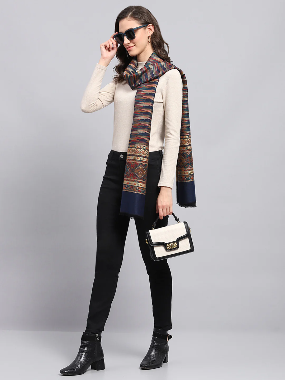 Women Multicolor Self Design Stole - Image 2