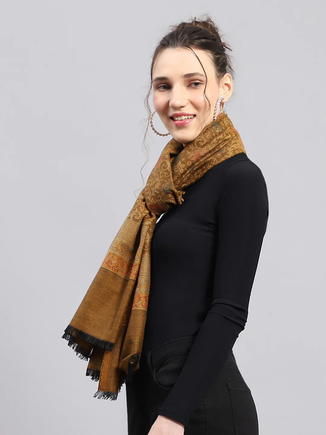 Women Multicolor Self Design Stole - Image 4