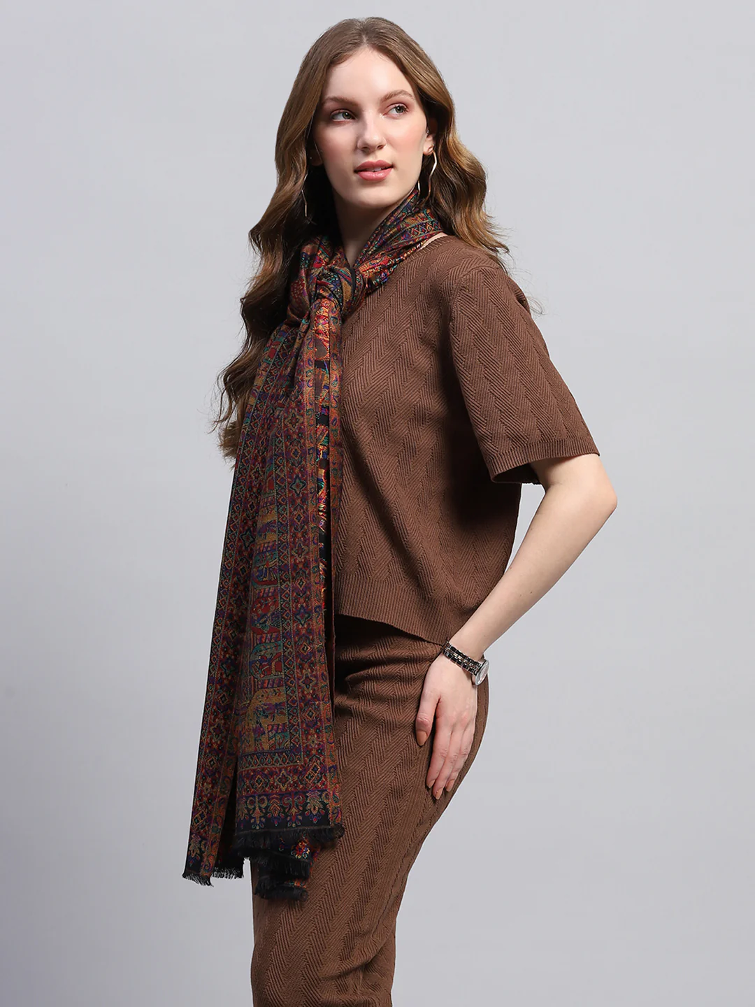 Women Multicolor Self Design Stole - Image 4