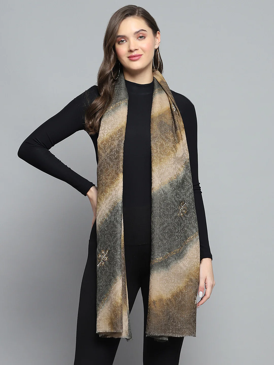 Women Multicolor Self Design Stole - Image 3