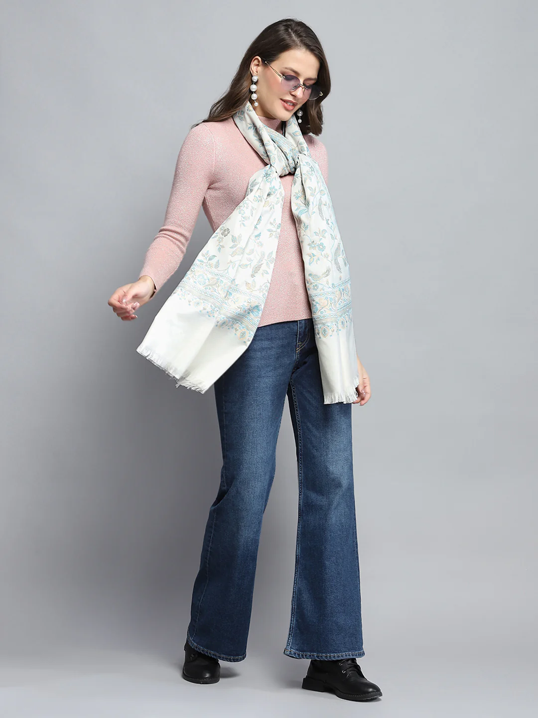 Women Multicolor Self Design Stole - Image 2