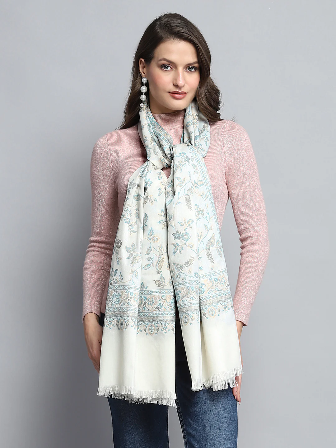 Women Multicolor Self Design Stole - Image 3