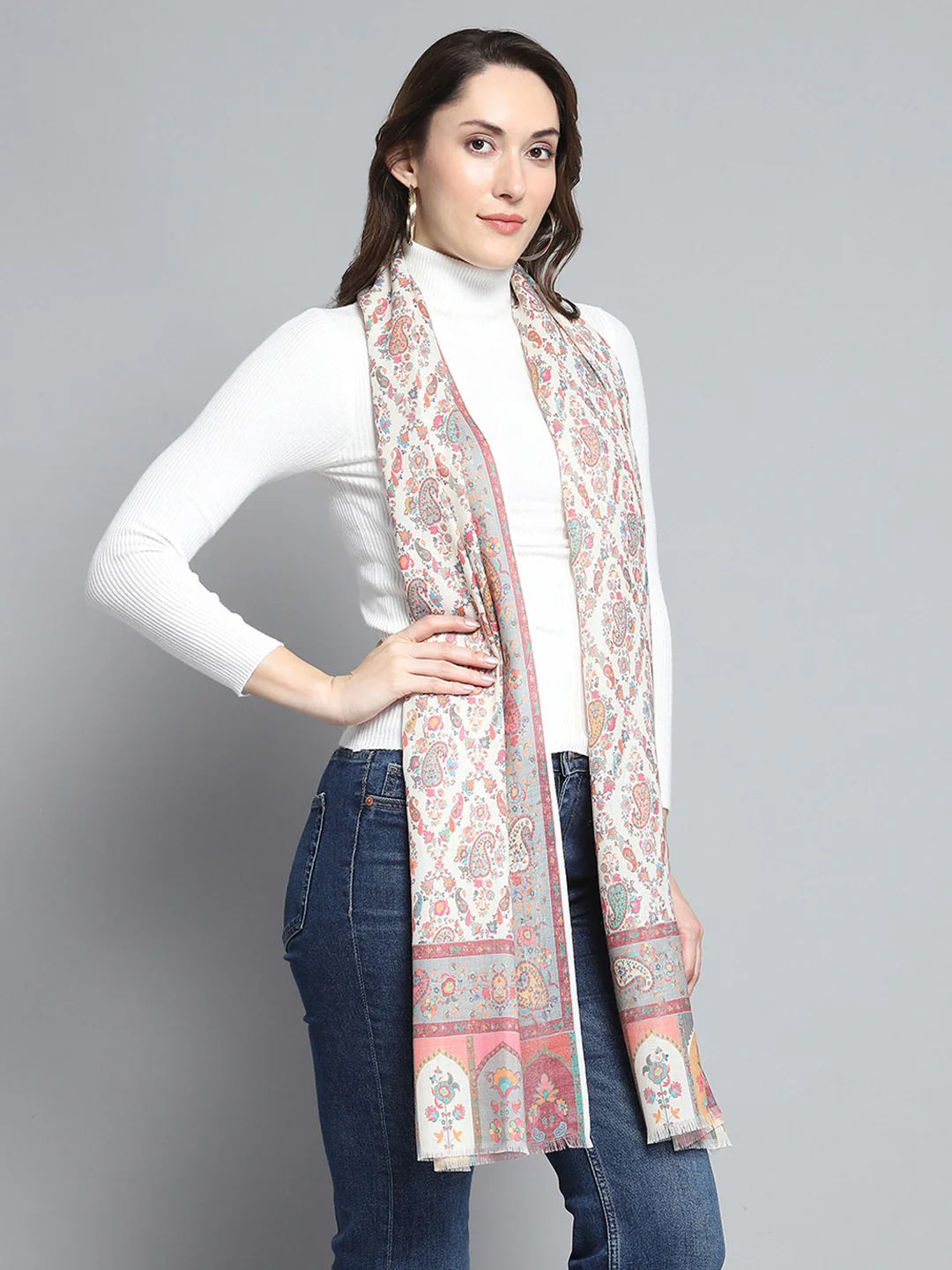 Women Multicolor Self Design Stole - Image 4