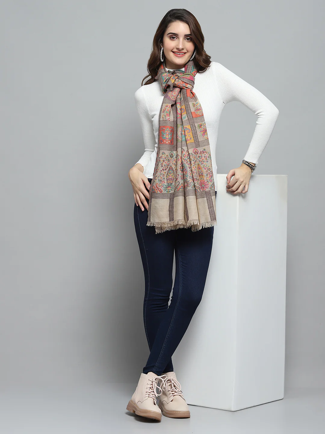 Women Multicolor Self Design Stole - Image 2