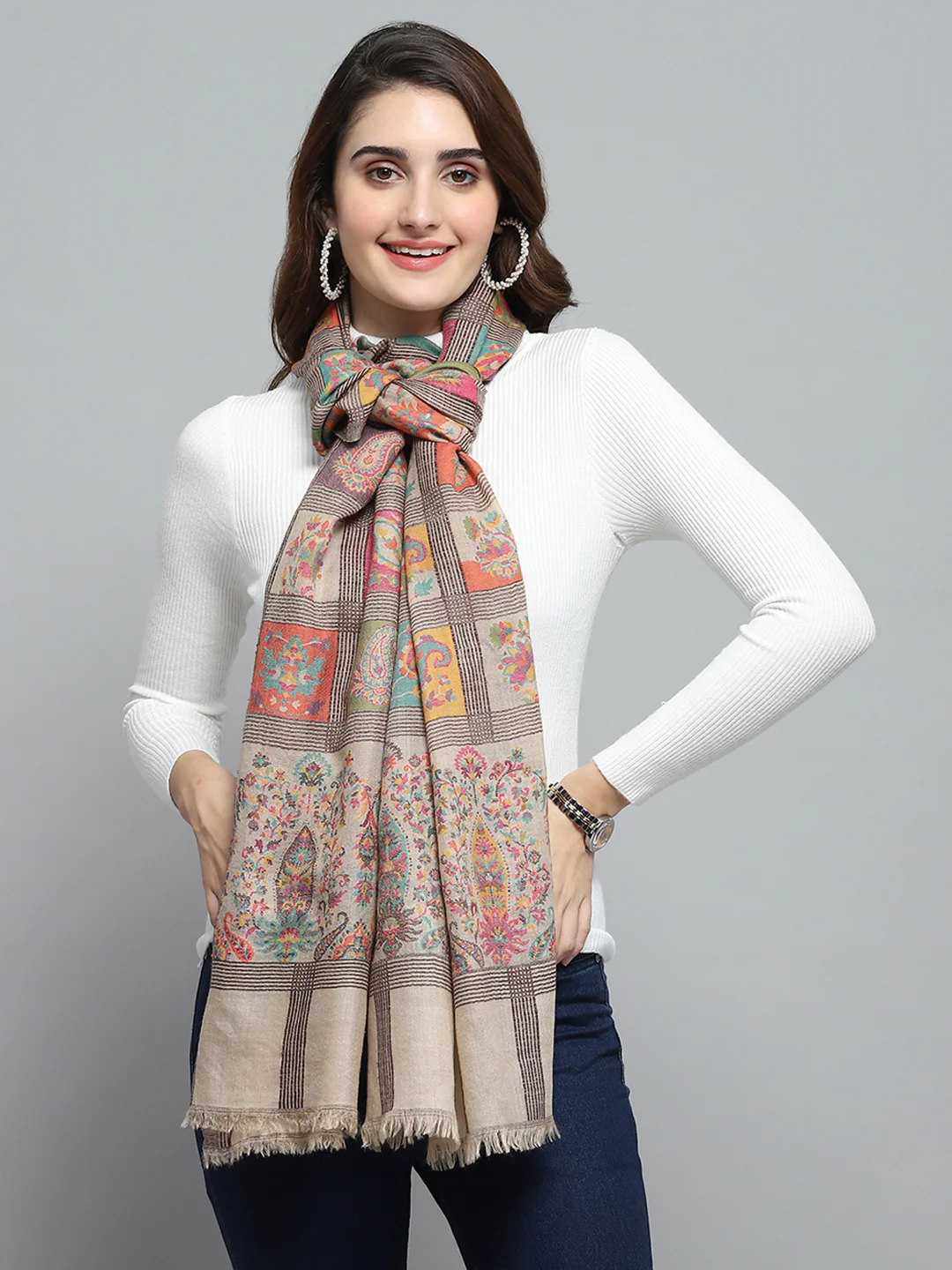 Women Multicolor Self Design Stole - Image 5