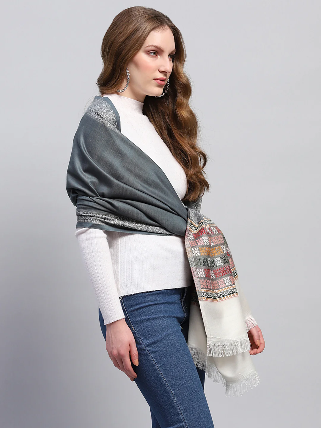 Women Multicolor Self Design Stole - Image 4