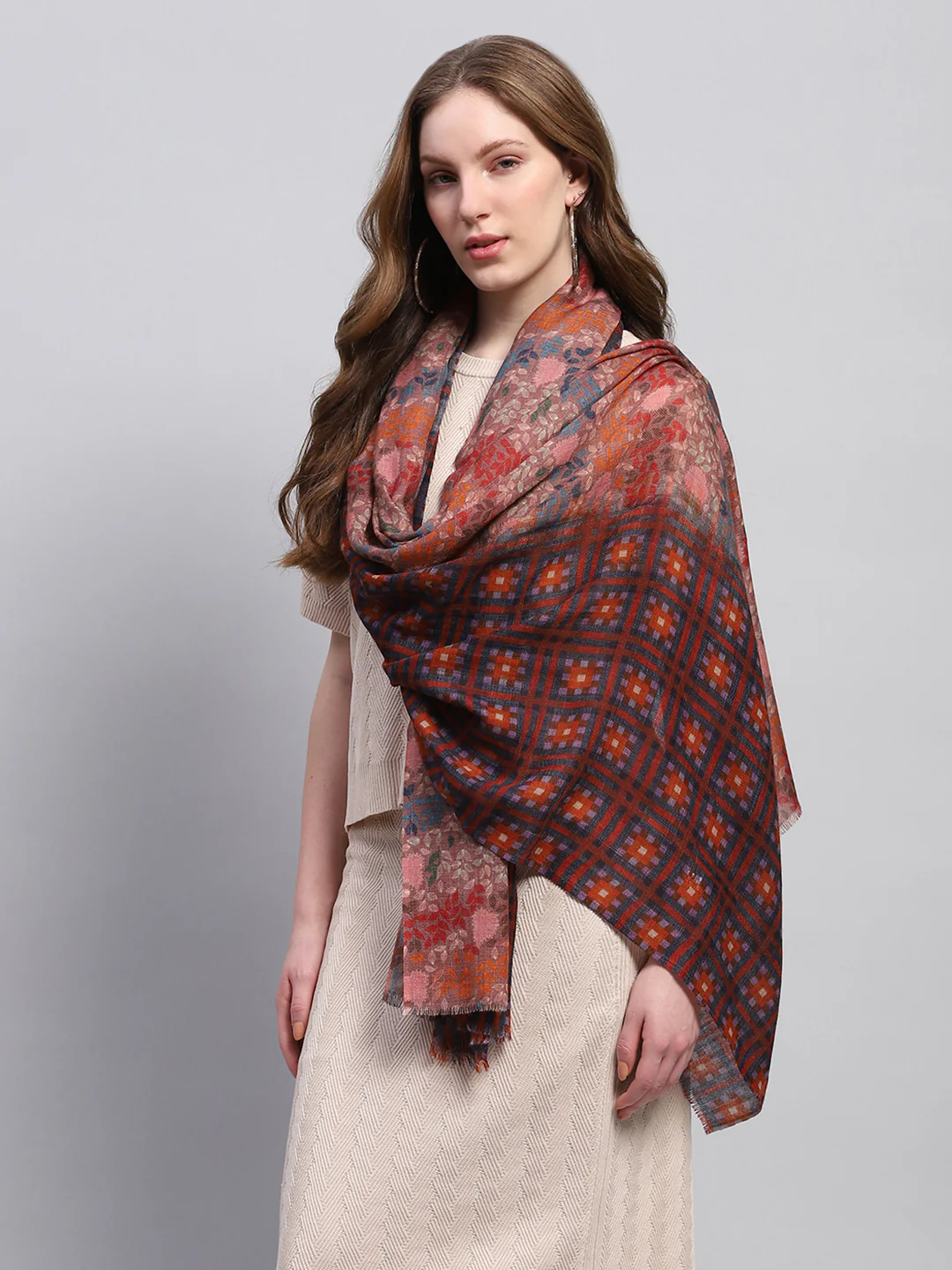 Women Multicolor Self Design Stole - Image 4