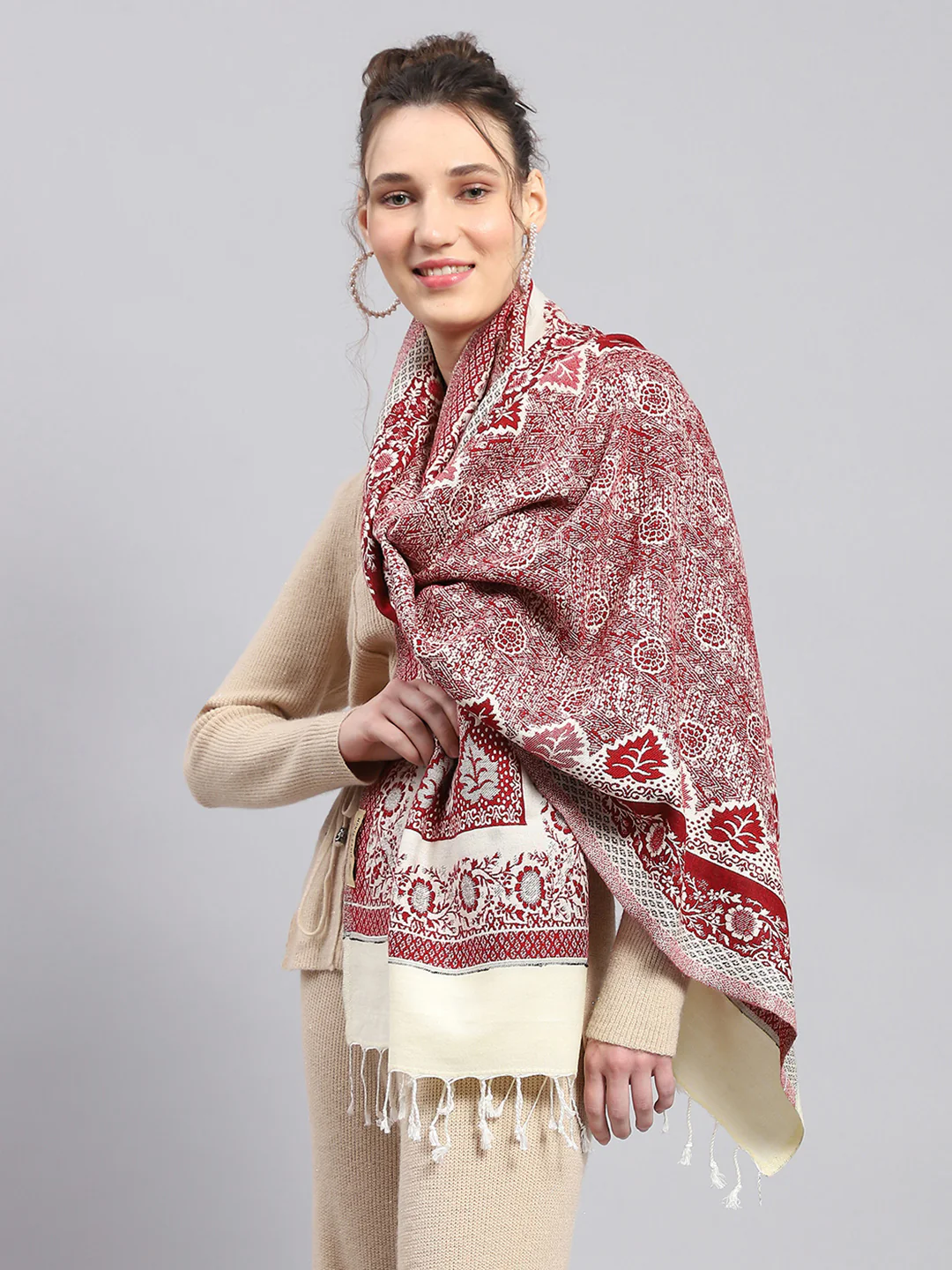 Women Multicolor Self Design Stole - Image 4
