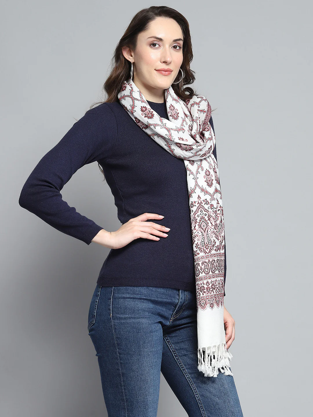 Women Multicolor Self Design Stole - Image 4