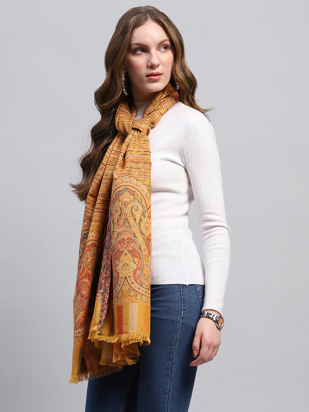 Women Multicolor Self Design Stole - Image 4