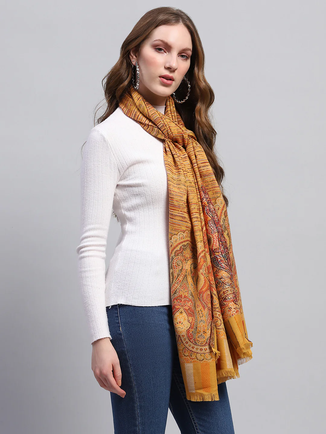 Women Multicolor Self Design Stole - Image 5