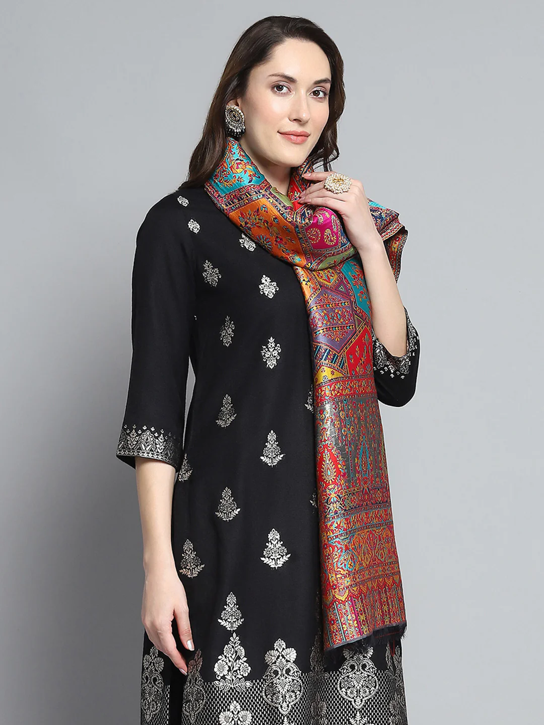 Women Multicolor Self Design Stole - Image 4