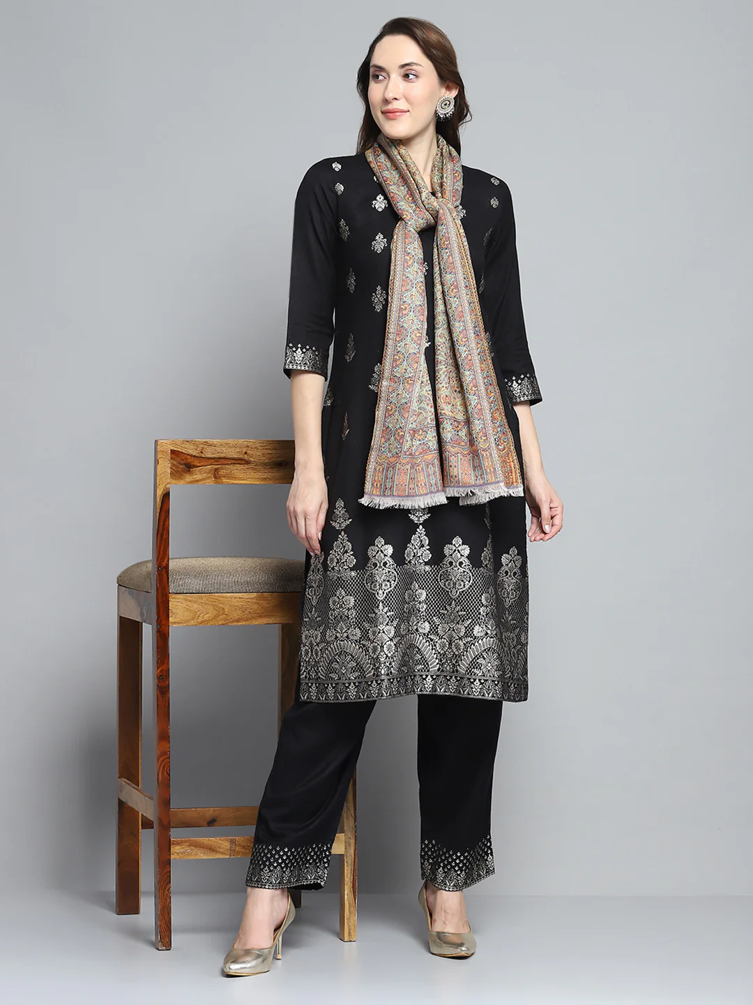 Women Multicolor Self Design Stole - Image 2