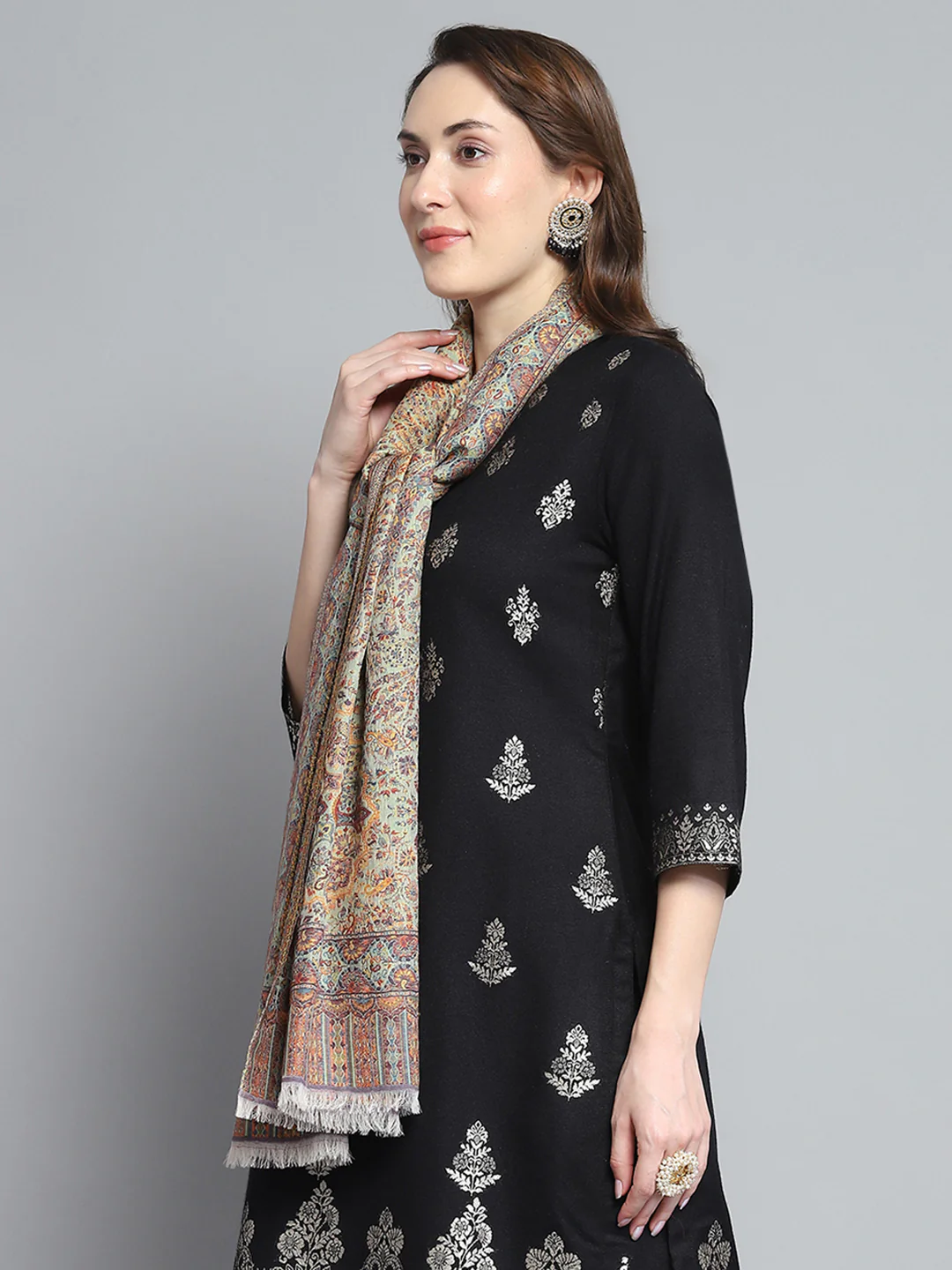 Women Multicolor Self Design Stole - Image 3