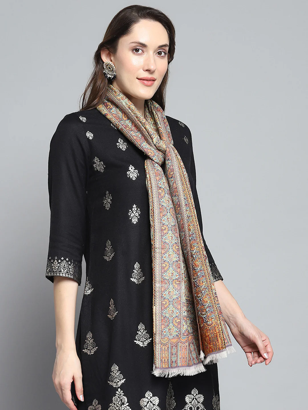 Women Multicolor Self Design Stole - Image 4