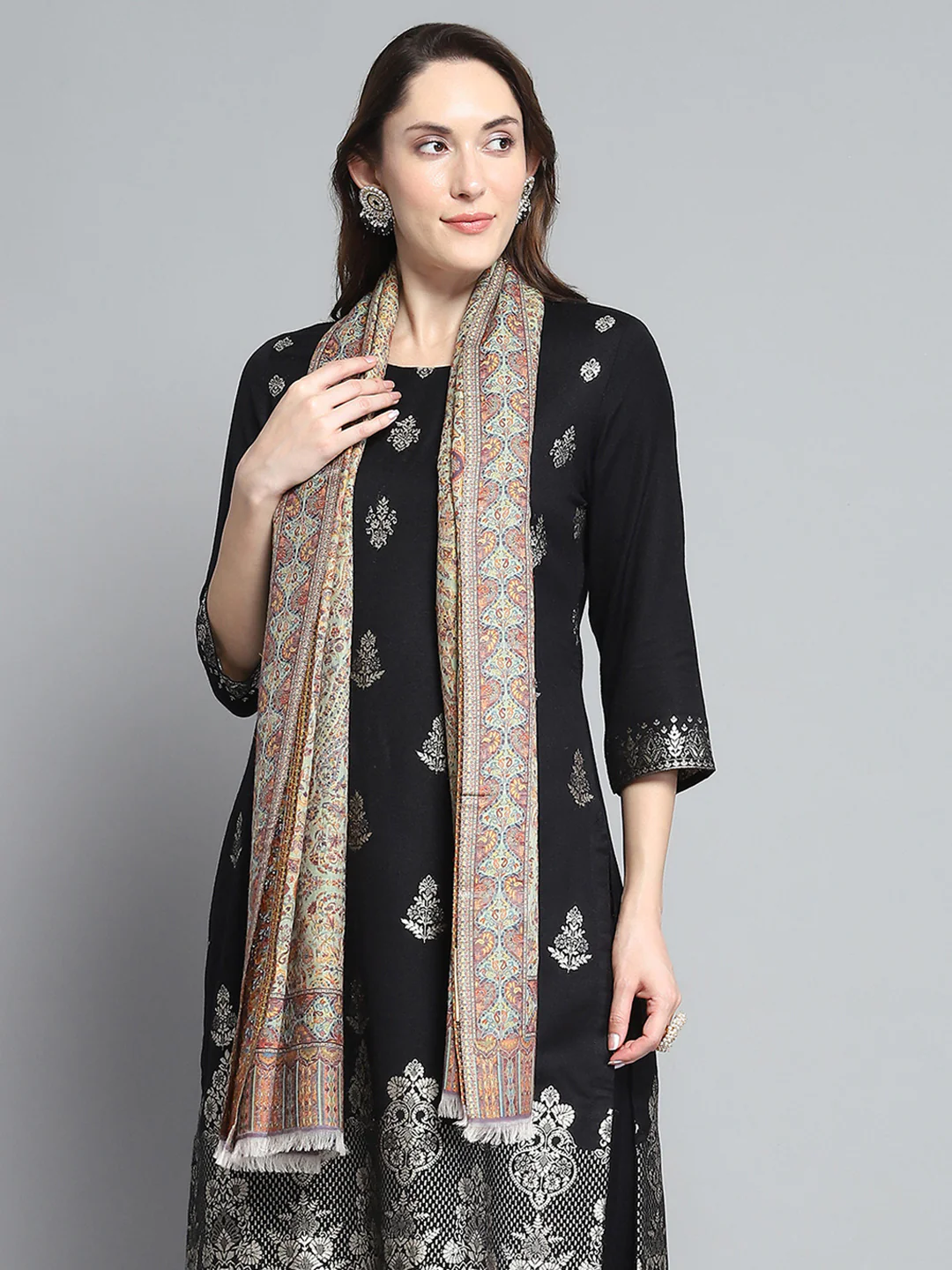 Women Multicolor Self Design Stole - Image 5
