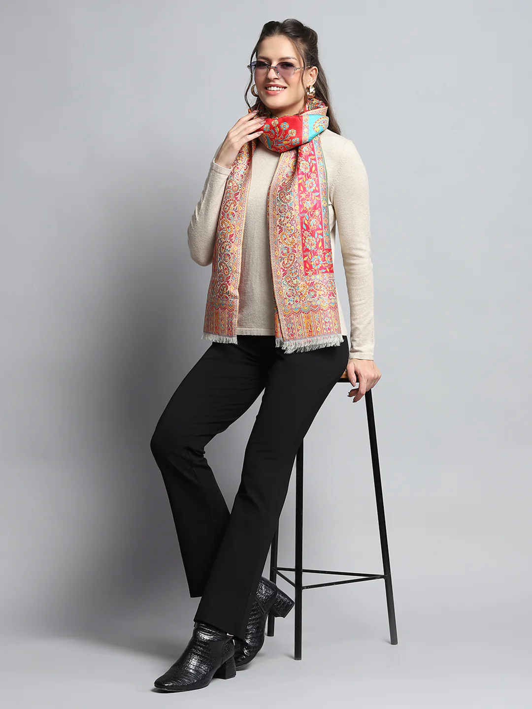 Women Multicolor Self Design Stole - Image 2