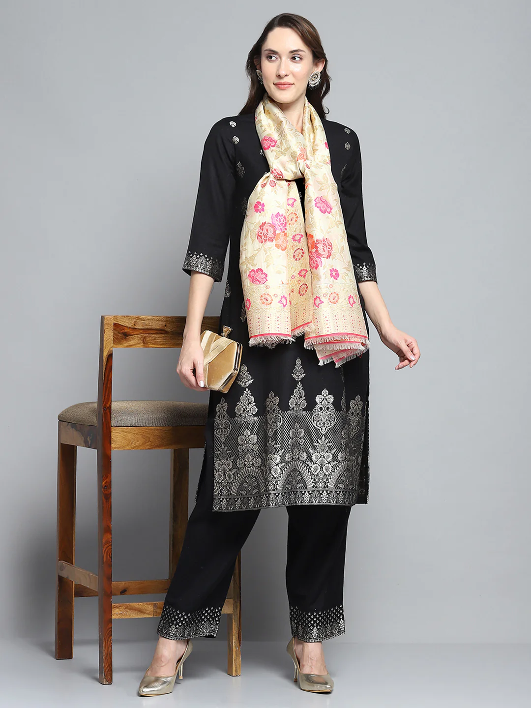 Women Multicolor Self Design Stole - Image 2