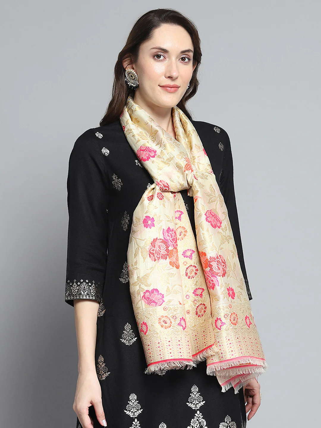 Women Multicolor Self Design Stole - Image 4