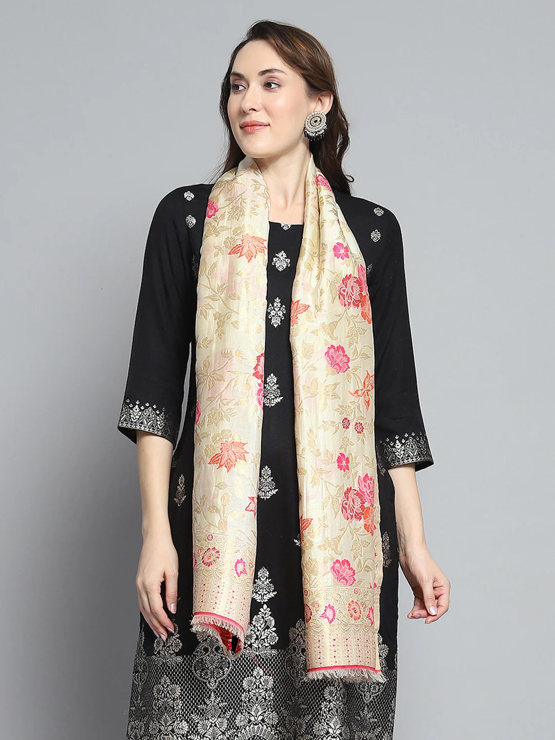 Women Multicolor Self Design Stole - Image 5