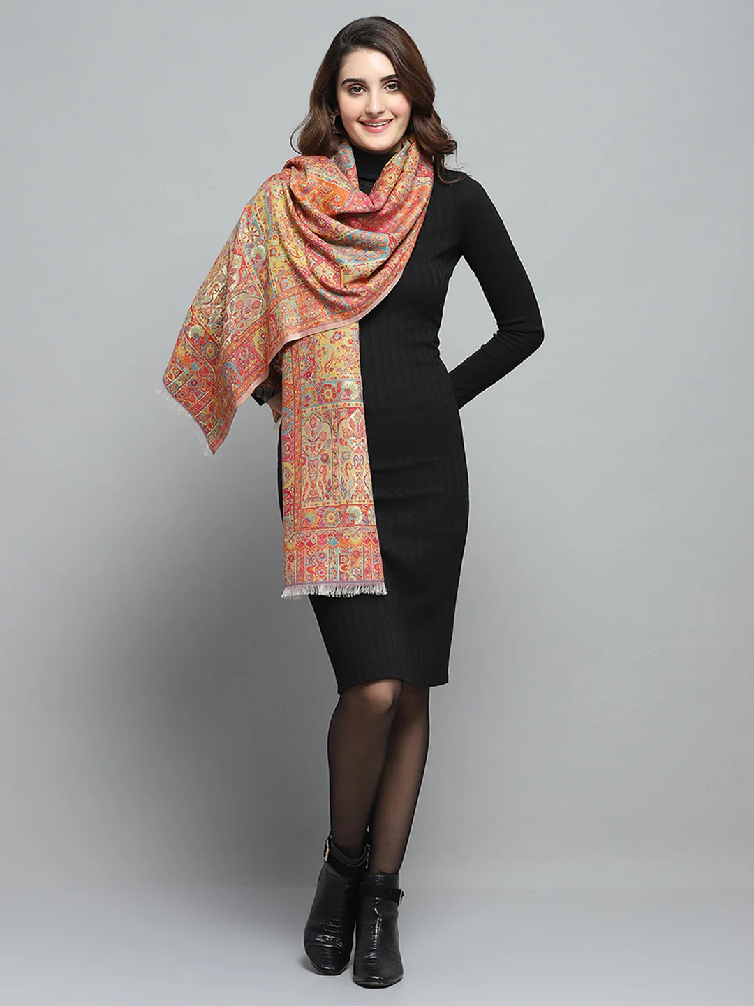 Women Multicolor Self Design Stole - Image 5