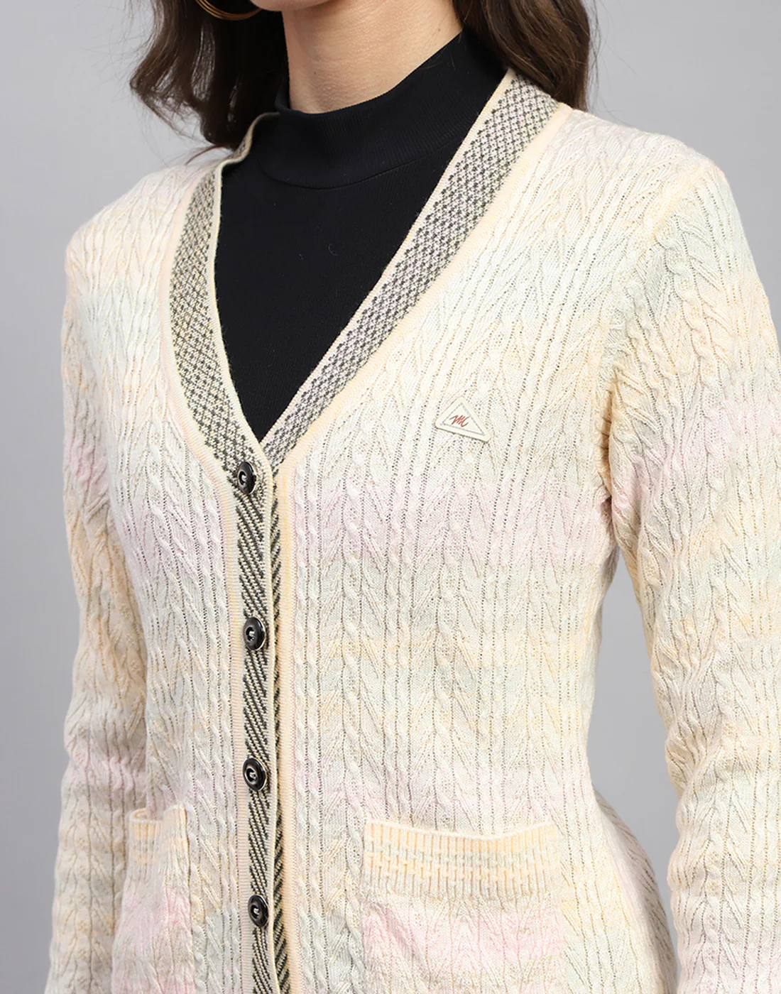 Women Multicolor Self Design V Neck Full Sleeve Cardigan - Image 7
