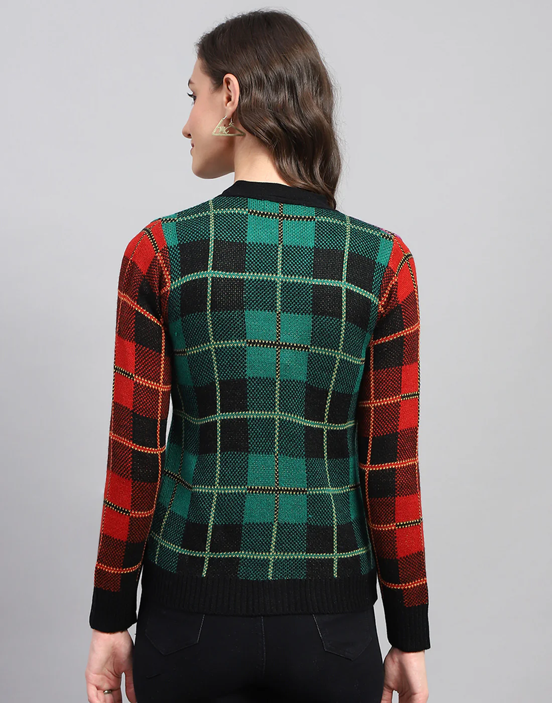 Women Multicolor Self Design V Neck Full Sleeve Cardigan - Image 6