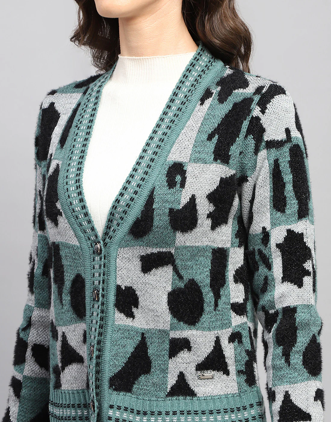 Women Multicolor Self Design V Neck Full Sleeve Cardigan - Image 6