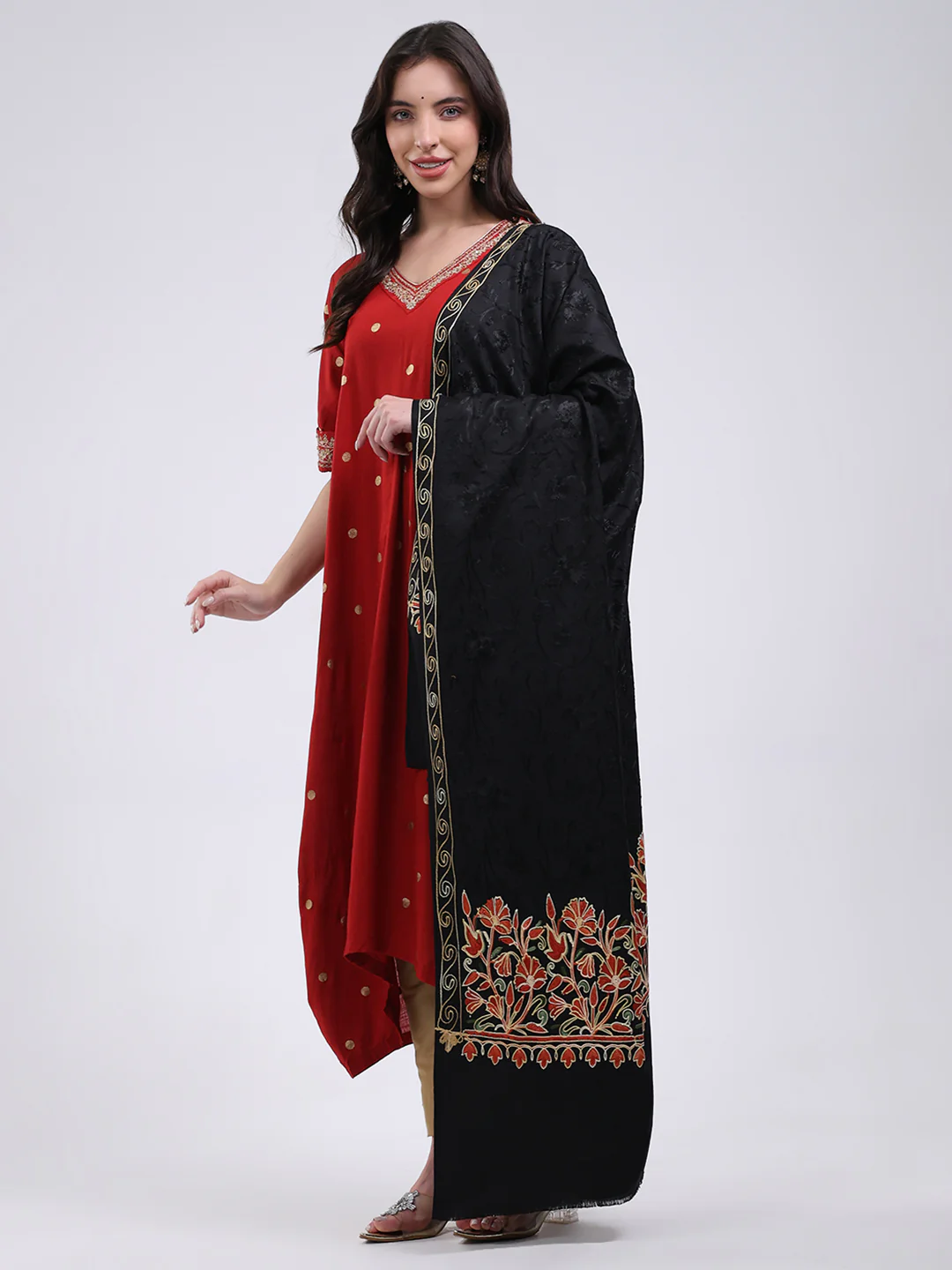 Women Multicolor Self Design Wool Blend Shawl - Image 3