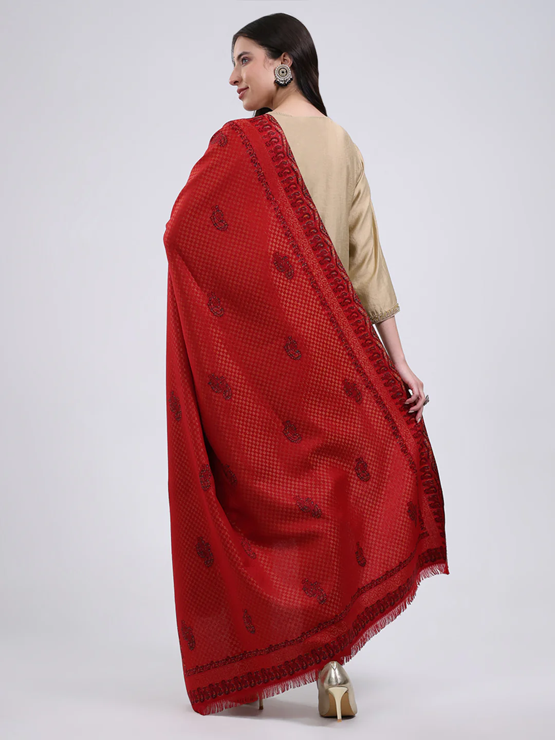 Women Multicolor Self Design Wool Blend Shawl - Image 5