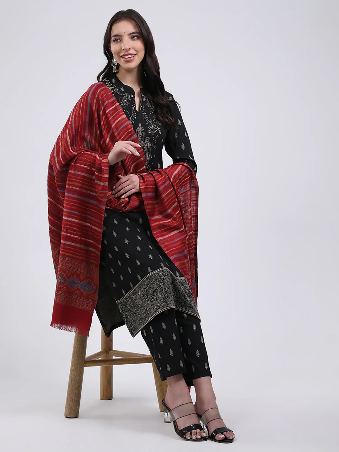 Women Multicolor Self Design Wool Blend Shawl - Image 2