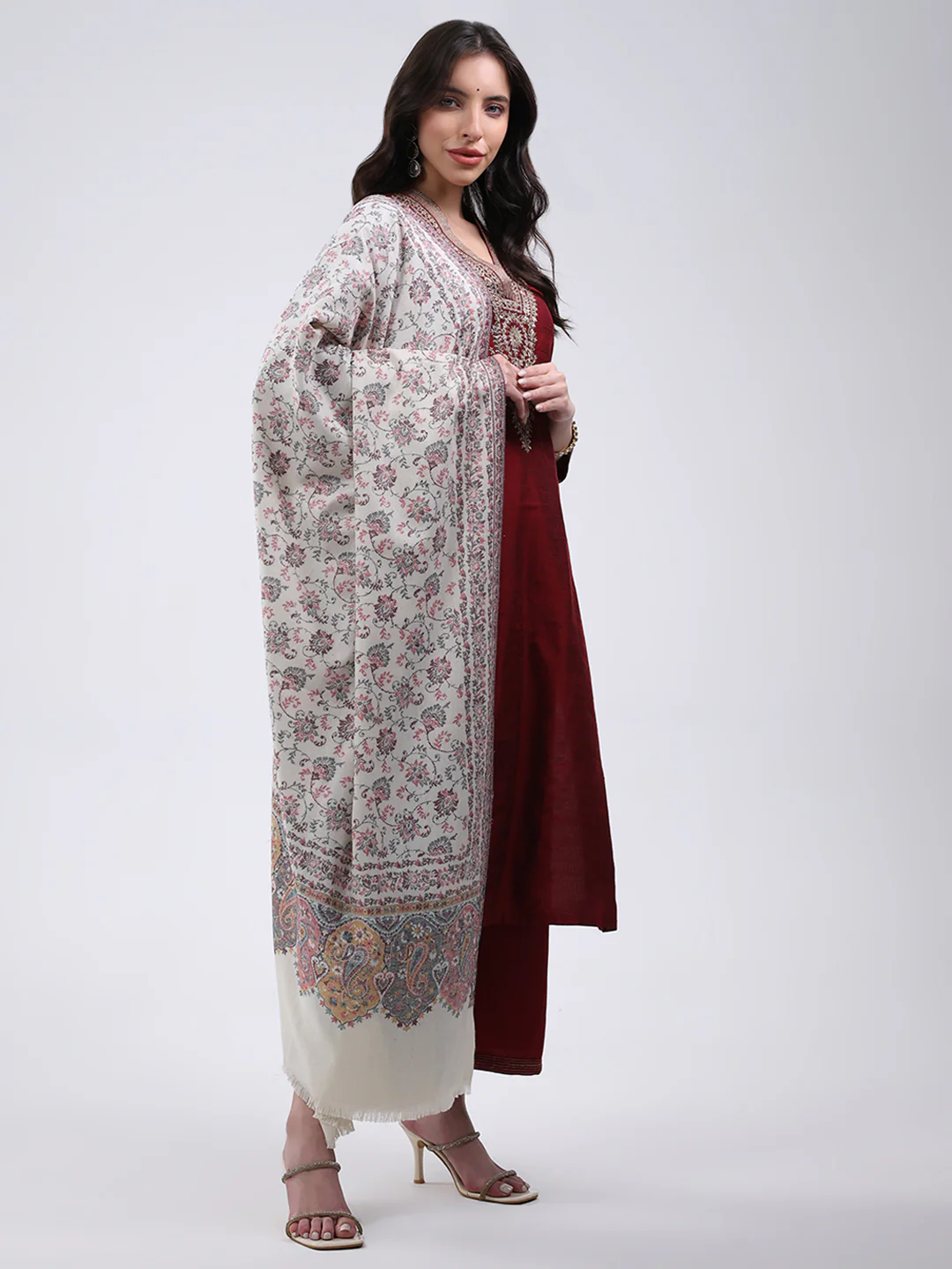 Women Multicolor Self Design Wool Blend Shawl - Image 4