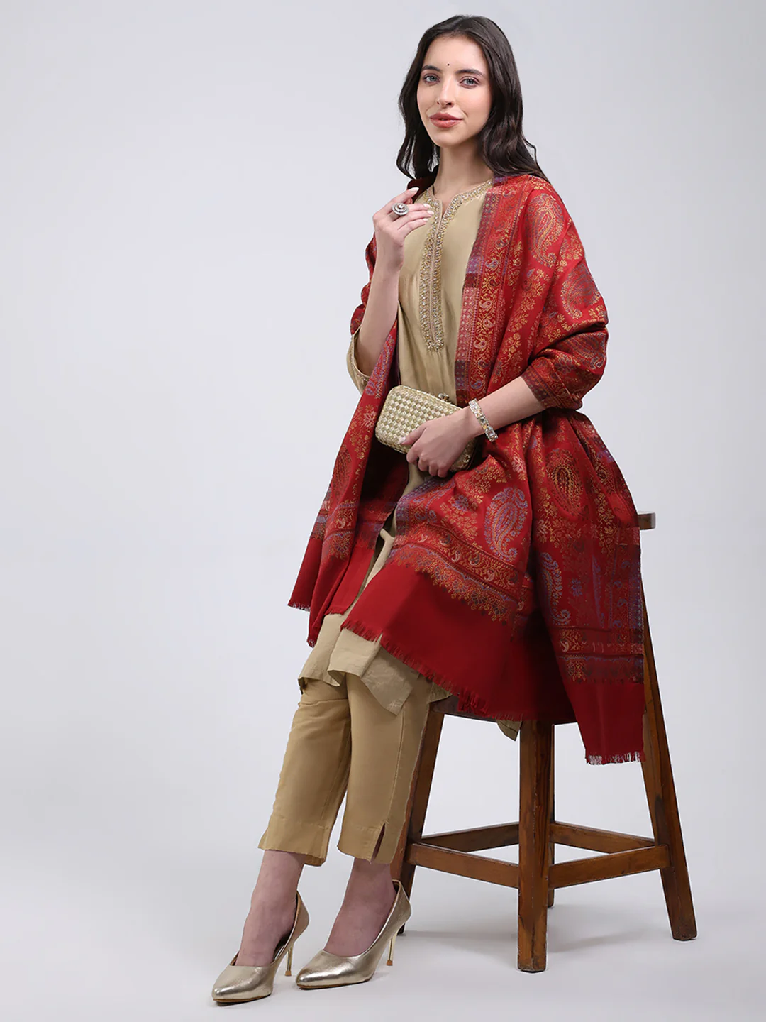 Women Multicolor Self Design Wool Blend Shawl - Image 2
