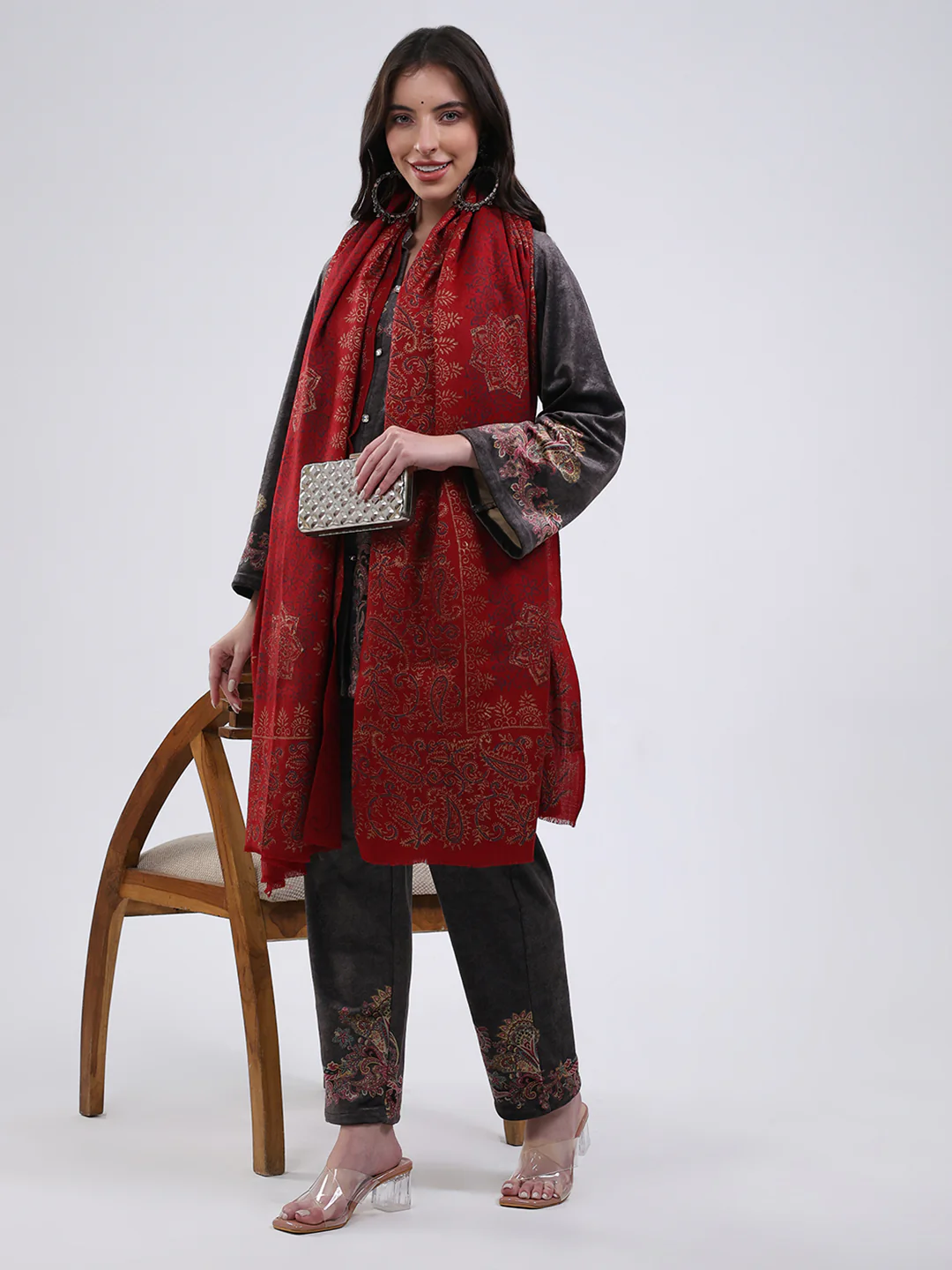 Women Multicolor Self Design Wool Blend Shawl - Image 2