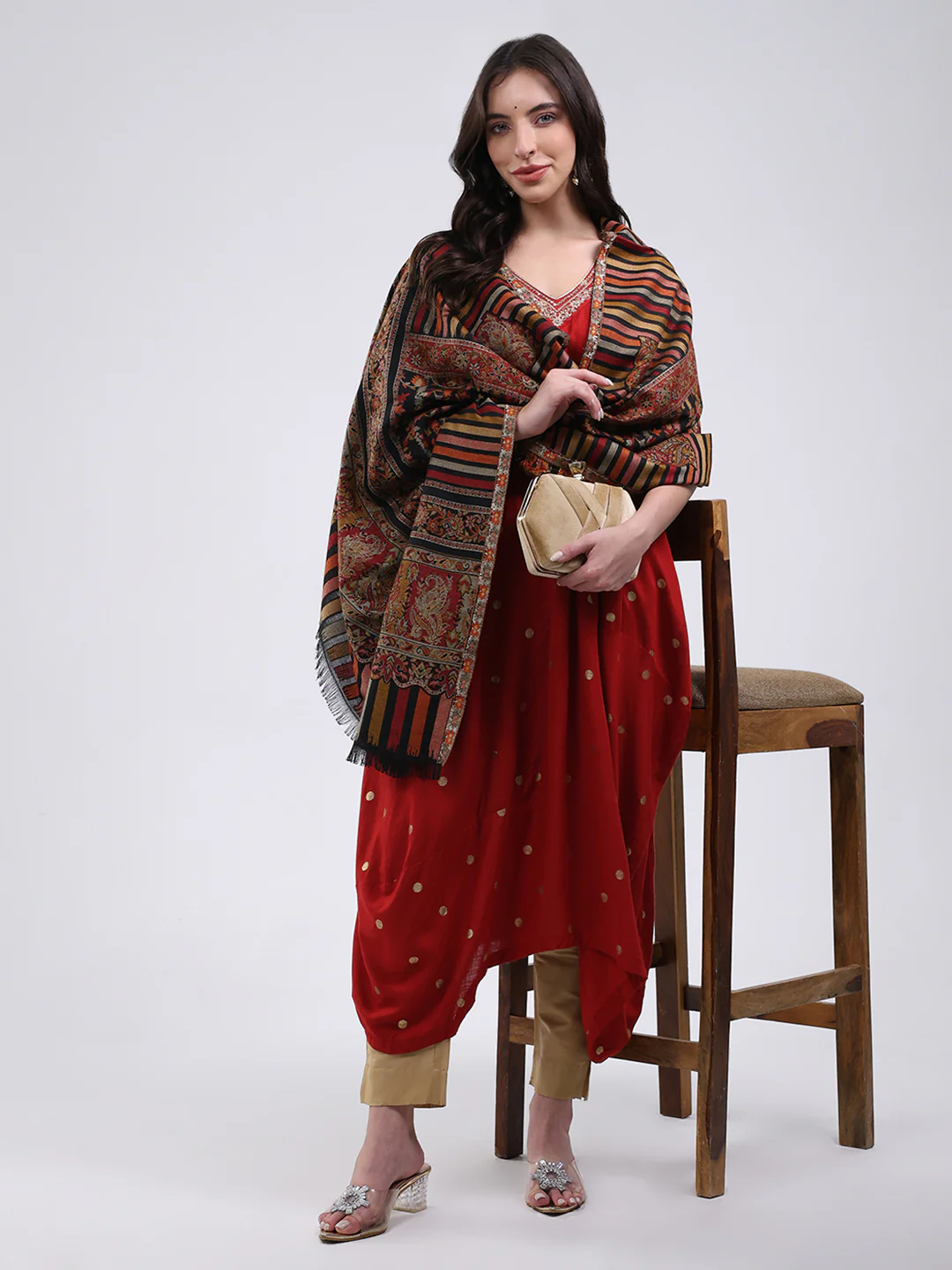 Women Multicolor Self Design Wool Blend Shawl - Image 2