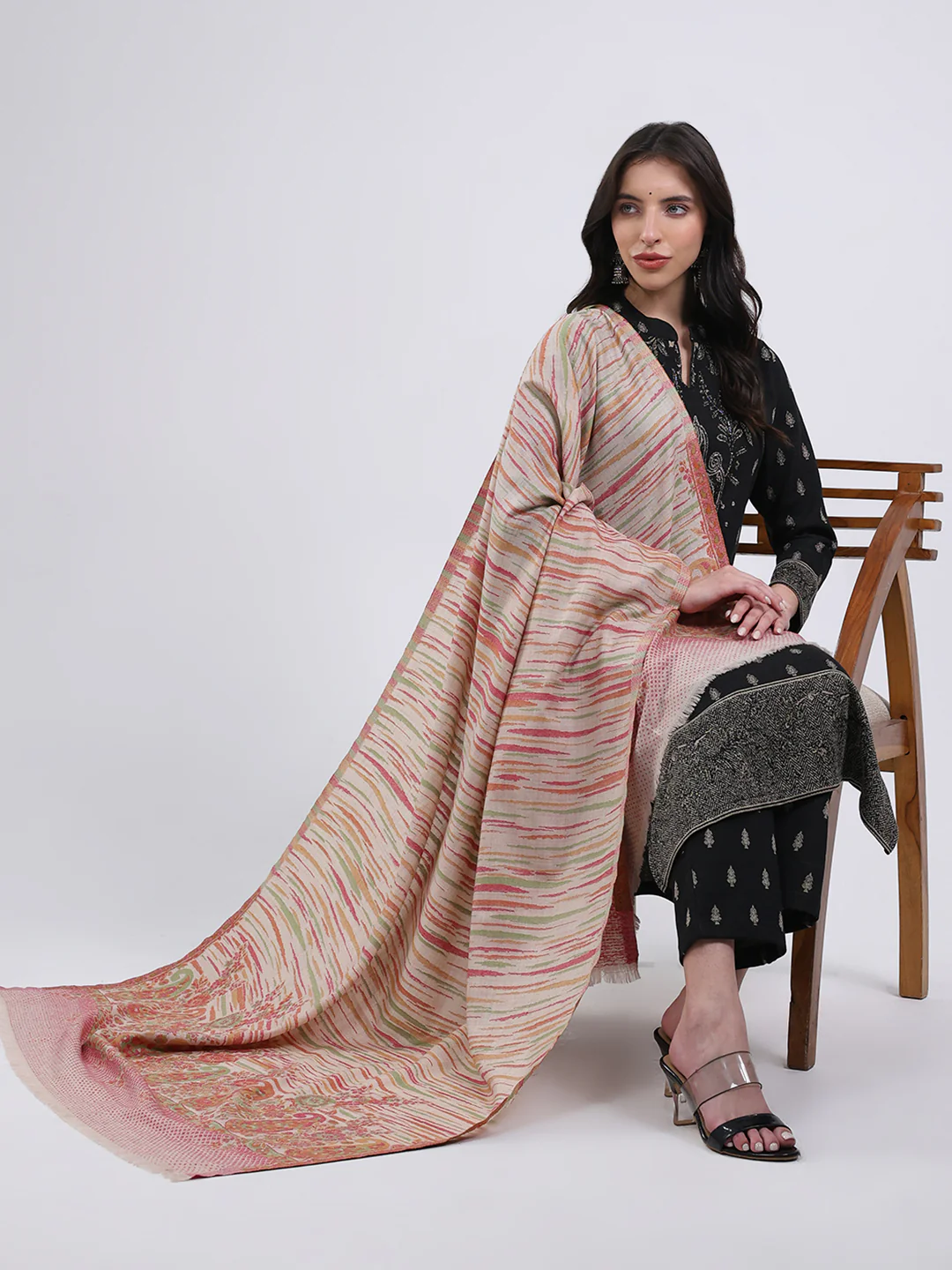 Women Multicolor Self Design Wool Blend Shawl - Image 2