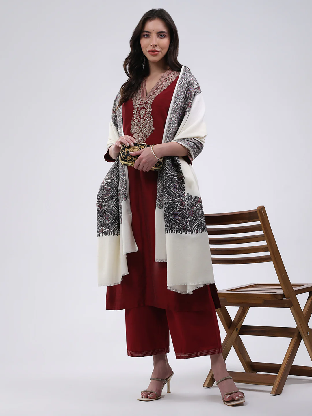 Women Multicolor Self Design Wool Blend Shawl - Image 2