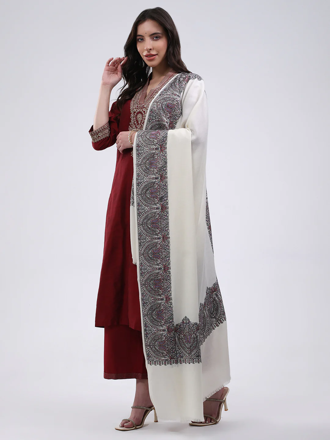 Women Multicolor Self Design Wool Blend Shawl - Image 3