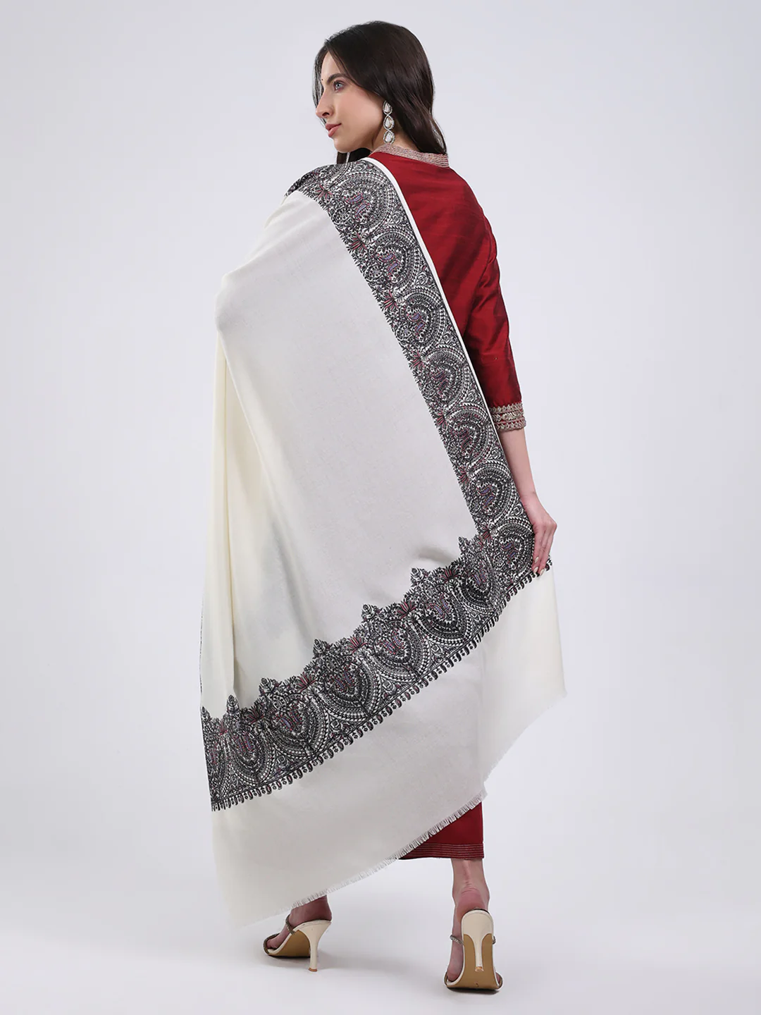 Women Multicolor Self Design Wool Blend Shawl - Image 5