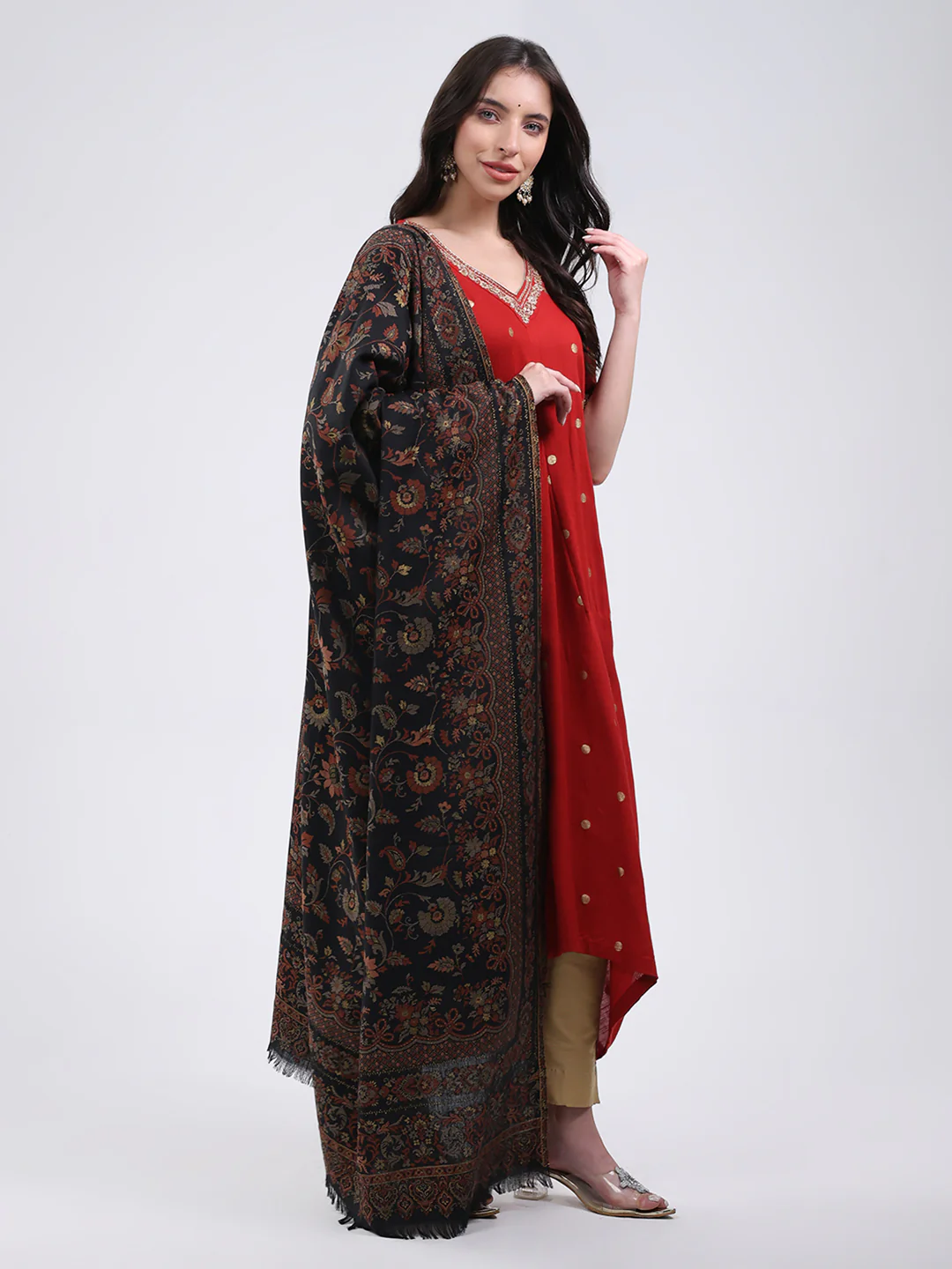 Women Multicolor Self Design Wool Blend Shawl - Image 4
