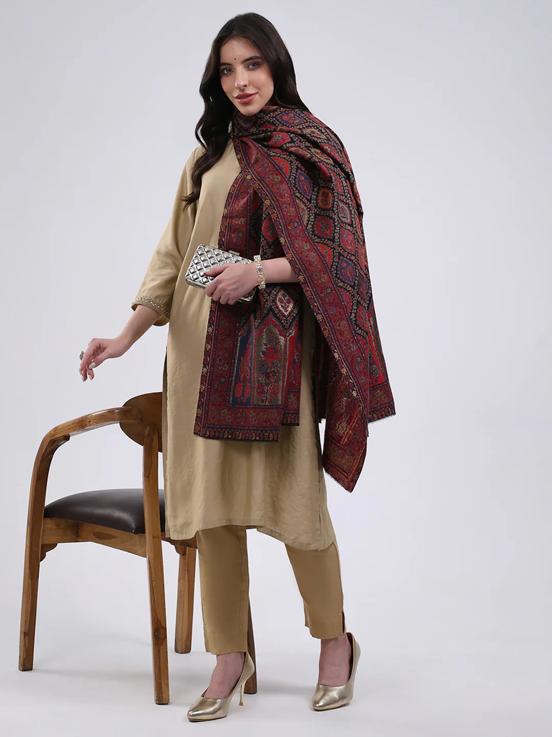 Women Multicolor Self Design Wool Blend Shawl - Image 2